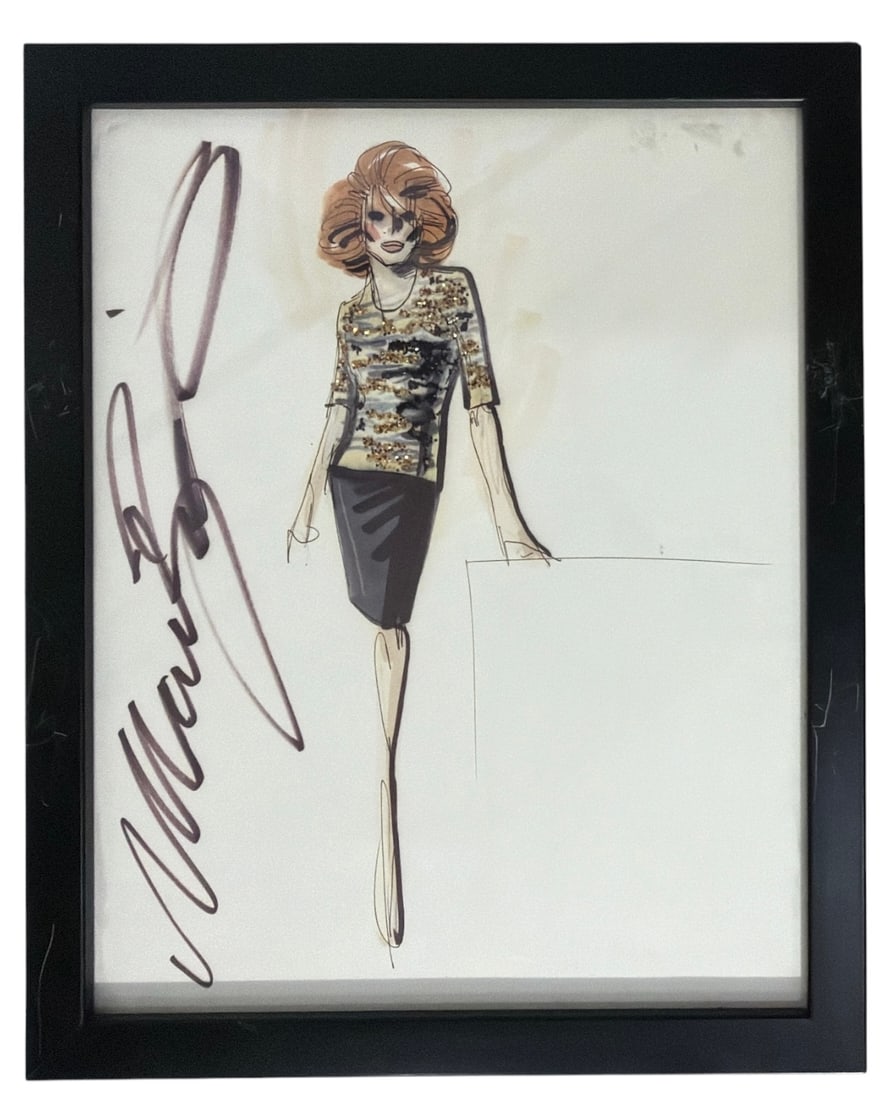 Framed Signed Fashion Illustration Sketch By Designer Mark Zunino: AUTHENTICATION HAS NOT BEEN PERFORMED TO GUARANTEE VERIFICATION | All purchases are made at the buyers discretion