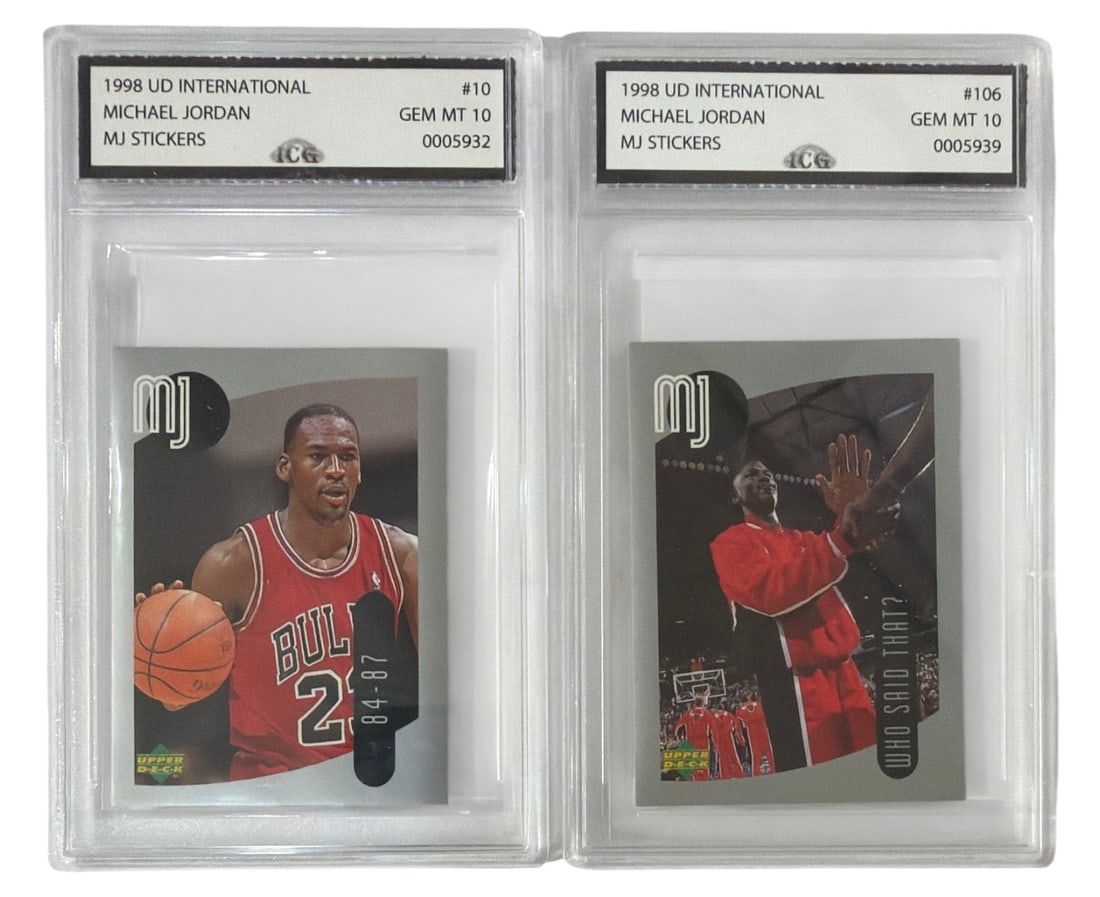 1998 Upper Deck International MJ Sticker Michael Jordan | No. 10 and 106 | Graded 10: 1998 Upper Deck International MJ Sticker Michael Jordan | No. 10 and 106 | Graded 10