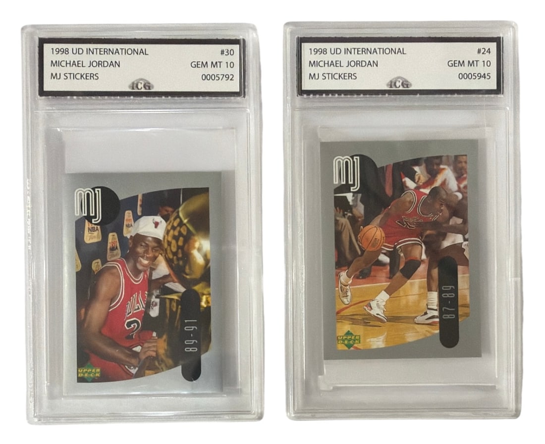 1998 Upper Deck International MJ Sticker Michael Jordan | No. 30 and 24 | Graded 10: 1998 Upper Deck International MJ Sticker Michael Jordan | No. 30 and 24 | Graded 10