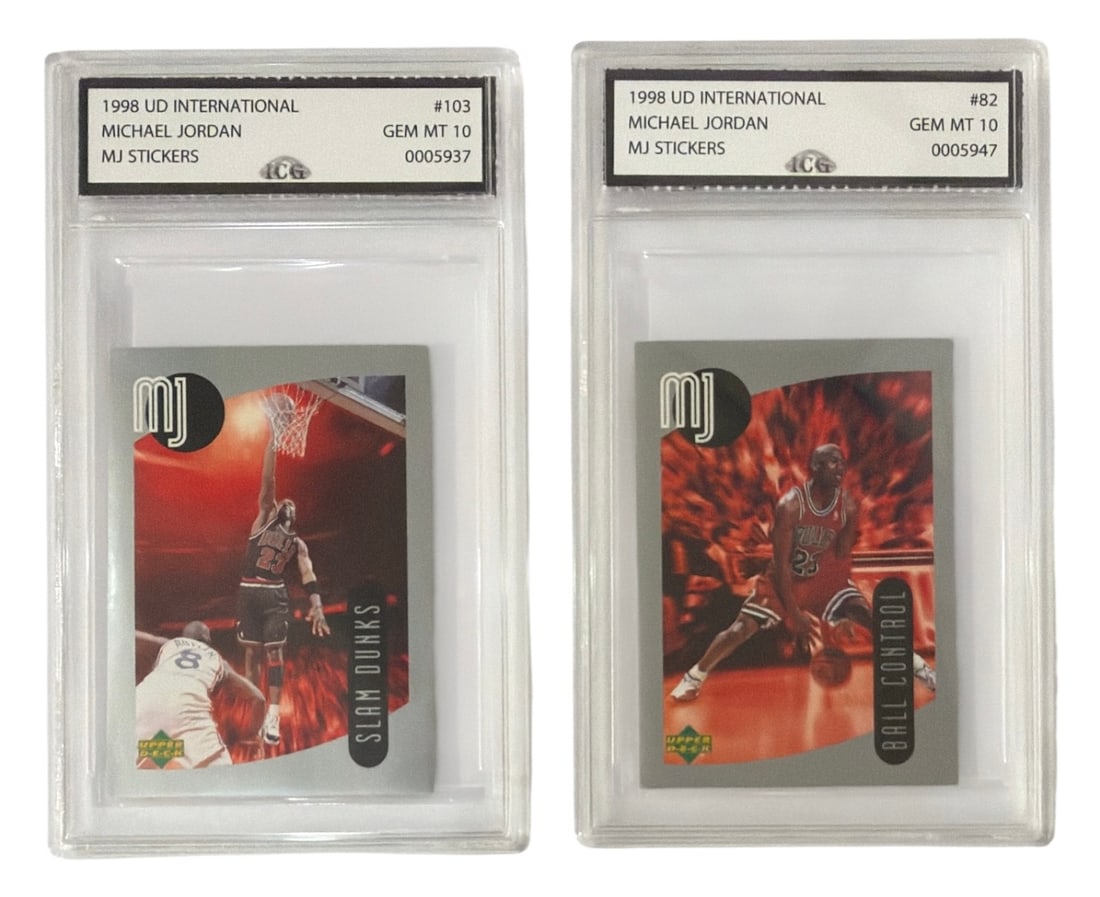 1998 Upper Deck International MJ Sticker Michael Jordan | No. 103 and 82 | Graded 10: 1998 Upper Deck International MJ Sticker Michael Jordan | No. 103 and 82 | Graded 10