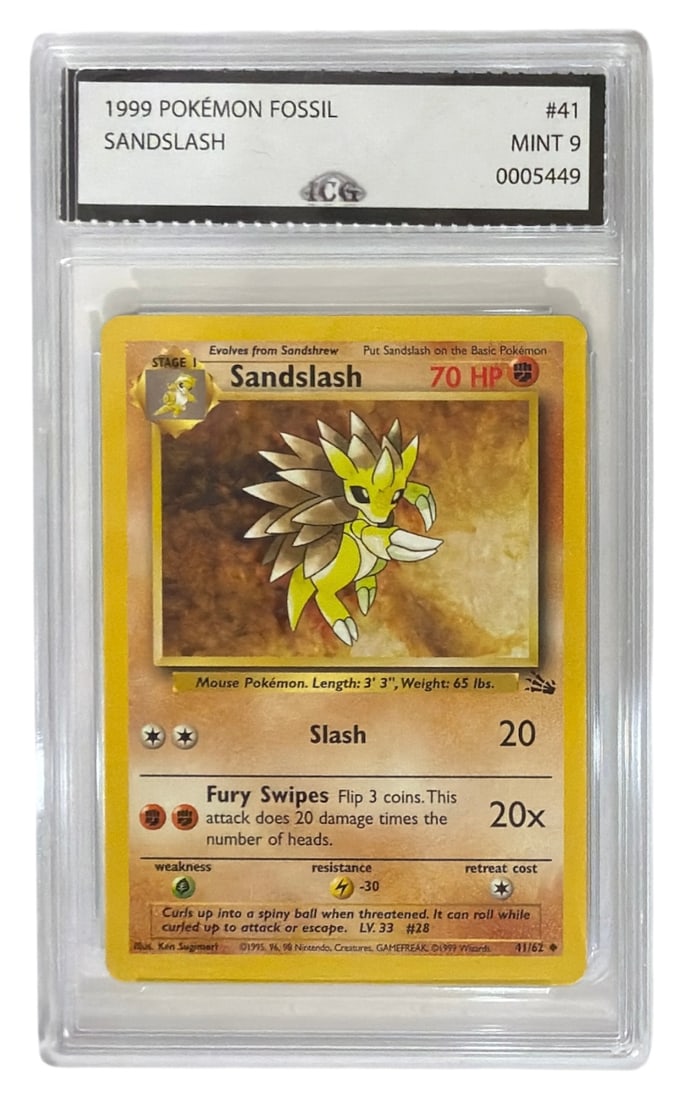 1999 Pokemon Fossil Set Sandslash | No. 41 | Graded 9