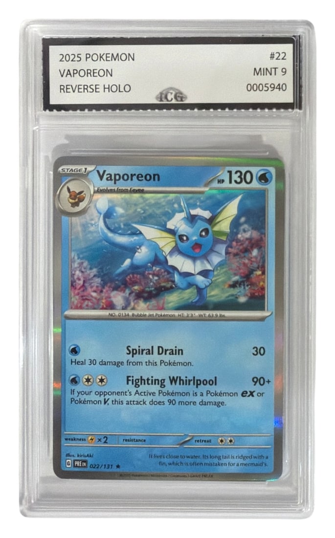 2025 Pokemon Vaporeon Reverse HOLO | No. 22 | Graded 9 (1 of 2)