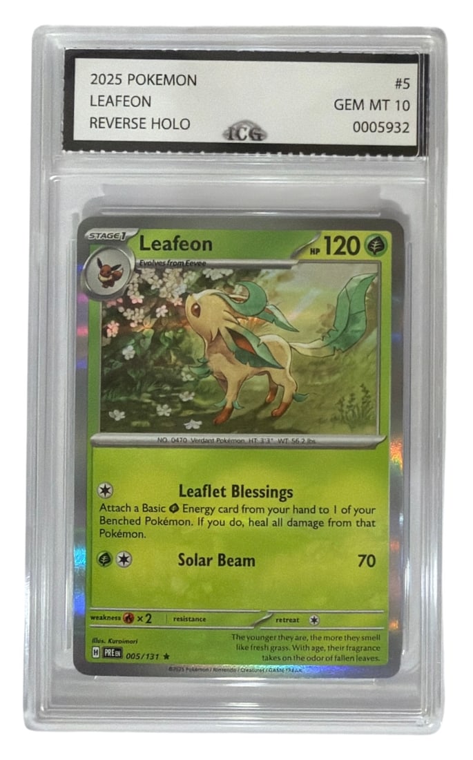 2025 Pokemon Leafeon Reverse HOLO | No. 5 | Graded 10: 2025 Pokemon Leafeon Reverse HOLO | No. 5 | Graded 10