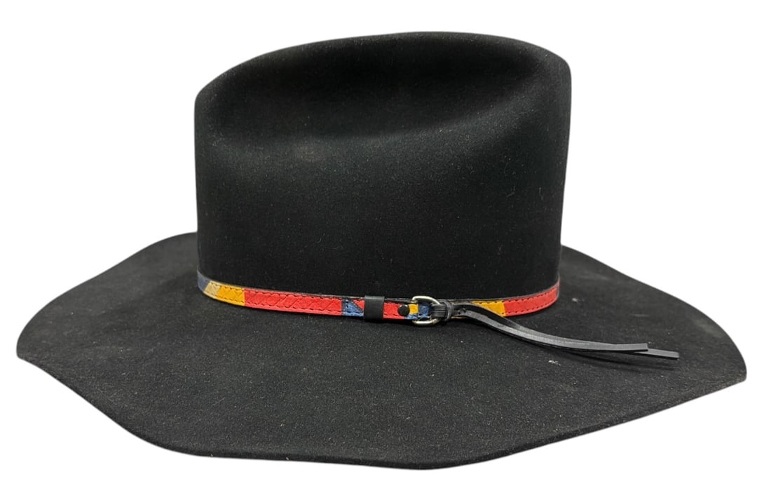 Black Resistol 4X Beaver Fur Felt Western Hat Featuring a leather Sweatband and Satin Lining - 4