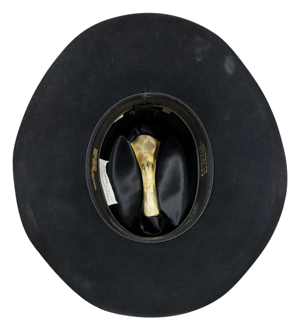 Black Resistol 4X Beaver Fur Felt Western Hat Featuring a leather Sweatband and Satin Lining - 6