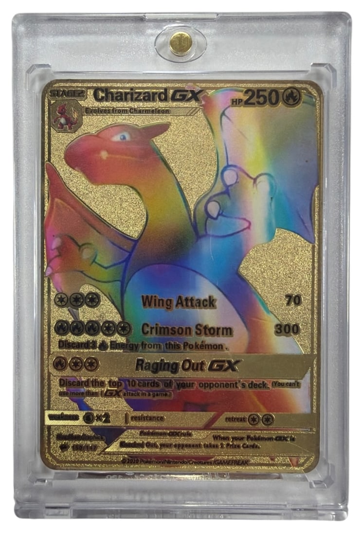 Custom Made Gold and Rainbow Foil Charizard GX Card: AUTHENTICATION HAS NOT BEEN PERFORMED TO GUARANTEE VERIFICATION | All purchases are made at the buyers discretion