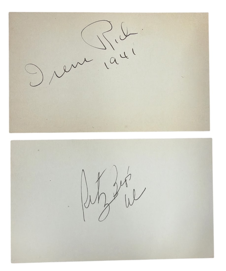 Signed index Card of Irene Rich and Al Ritz Bros. | no coa: AUTHENTICATION HAS NOT BEEN PERFORMED TO GUARANTEE VERIFICATION | All purchases are made at the buyers discretion