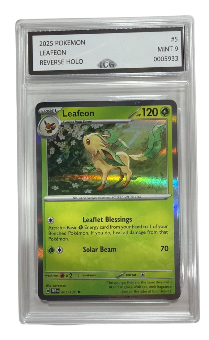 2025 Pokemon Reverse HOLO Leafeon | No. 5 | Graded 9: 2025 Pokemon Reverse HOLO Leafeon | No. 5 | Graded 9