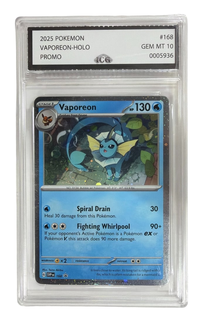 2025 Pokemon Promo Vaporeon HOLO | No. 168 | Graded 10: 2025 Pokemon Promo Vaporeon HOLO | No. 168 | Graded 10