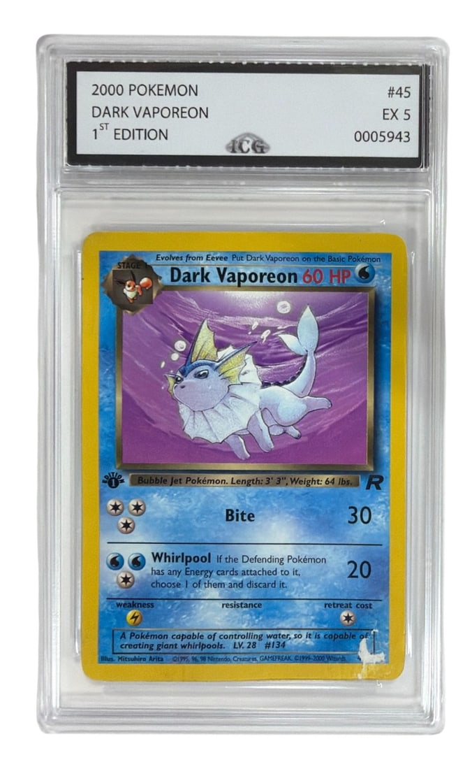 2000 Pokemon Team Rocket 1st Edition Dark Vaporeon | No. 45 | Graded 5 (1 of 2)