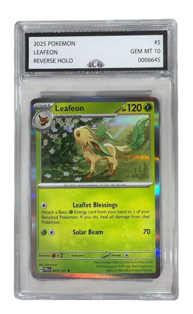 2025 Pokemon Reverse HOLO Leafeon | No. 5 | Graded 10 (1 of 2)