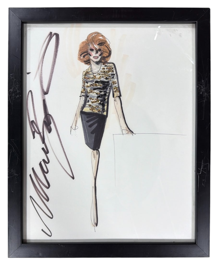 Framed Signed Mixed Media Fashion Illustration by Designer Mark Zunino (1 of 2)