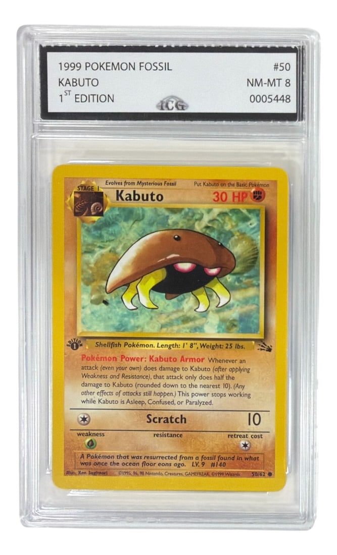 1999 Pokemon 1st Edition Fossil Set Kabuto | No. 50 | Graded 8: 1999 Pokemon 1st Edition Fossil Set Kabuto | No. 50 | Graded 8