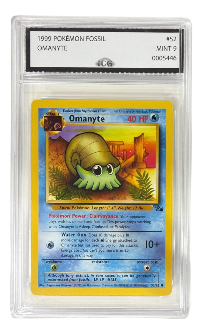 1999 Pokemon Fossil Set Omanyte | No. 52 | Graded 9 (1 of 2)
