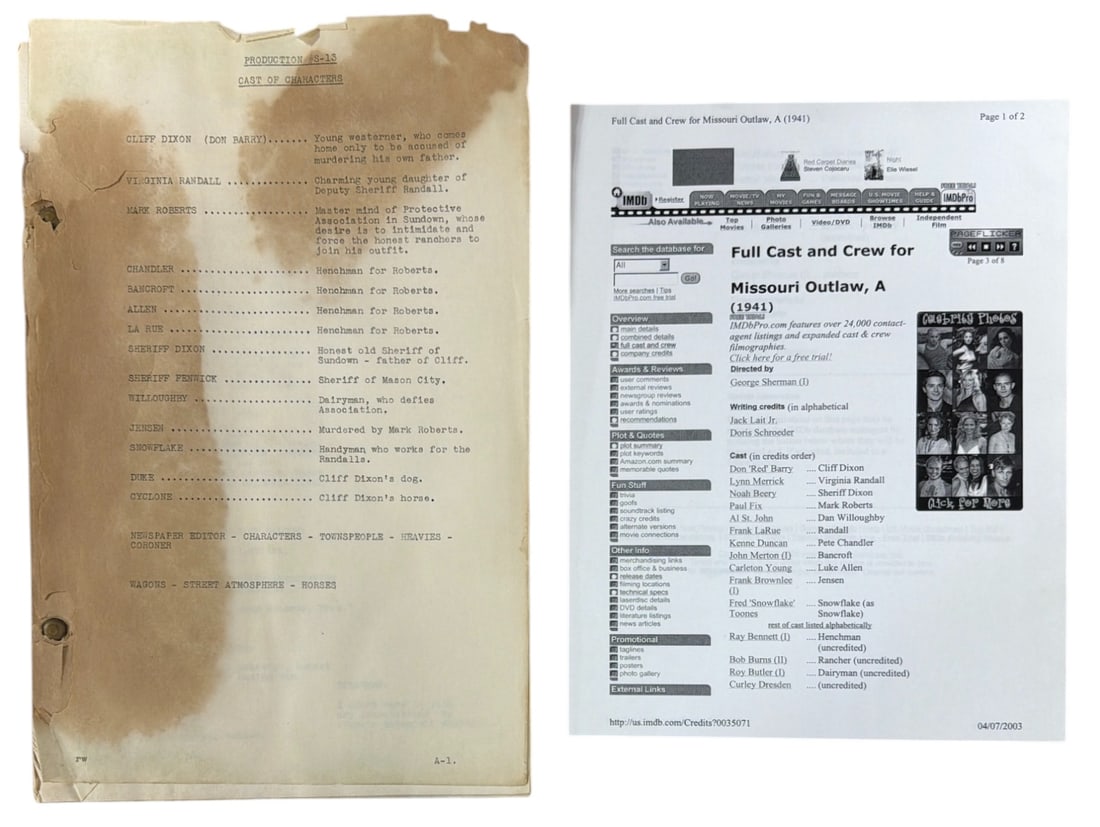Vintage Script of A Missouri Outlaw: Vintage Script of A Missouri Outlaw