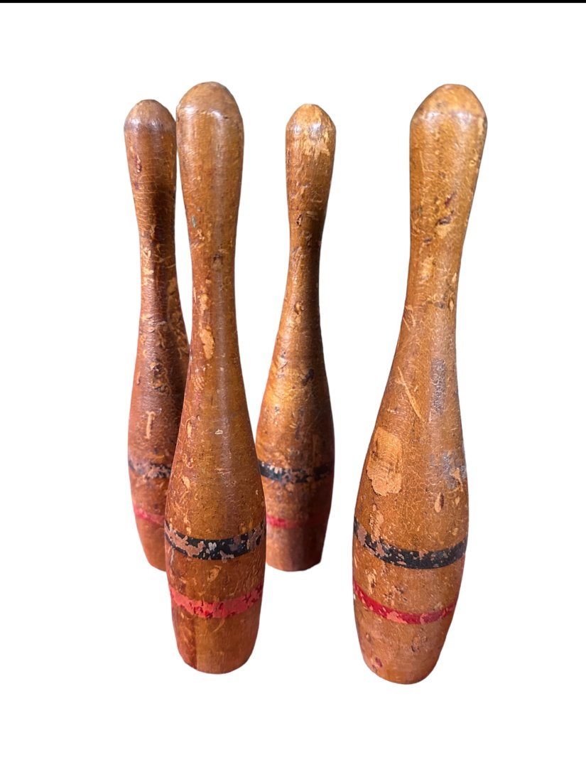 Antique Wooden Duck Pins: Set of 4 antique wooden duck pins | painted stripe | have some age