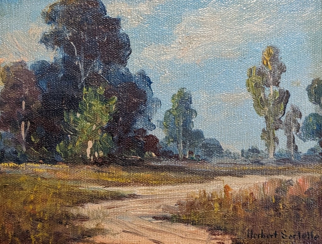 Herbert Sartelle, Oil on Board: Herbert Sartelle, Oil on BoardSight: 7.5" x 6"Frame: 11.5" x 9.5" Shipping available for this lot through Live Shipping; please request a shipping quote at packaging@liveauctioneers.com or pick up ite
