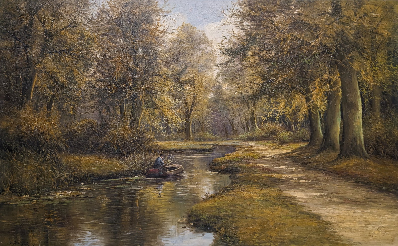 Oil-on-Board Signed  'Boating the Stream in Spring' (1 of 3)