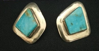Pair of Sterling and Turquoise Earrings -Signed EN: Pair of Sterling and Turquoise Earrings -Signed EN. In-house shipping is available for smaller items. Shipping is available for larger and other fragile items through Pac Mail, which is a local shippi