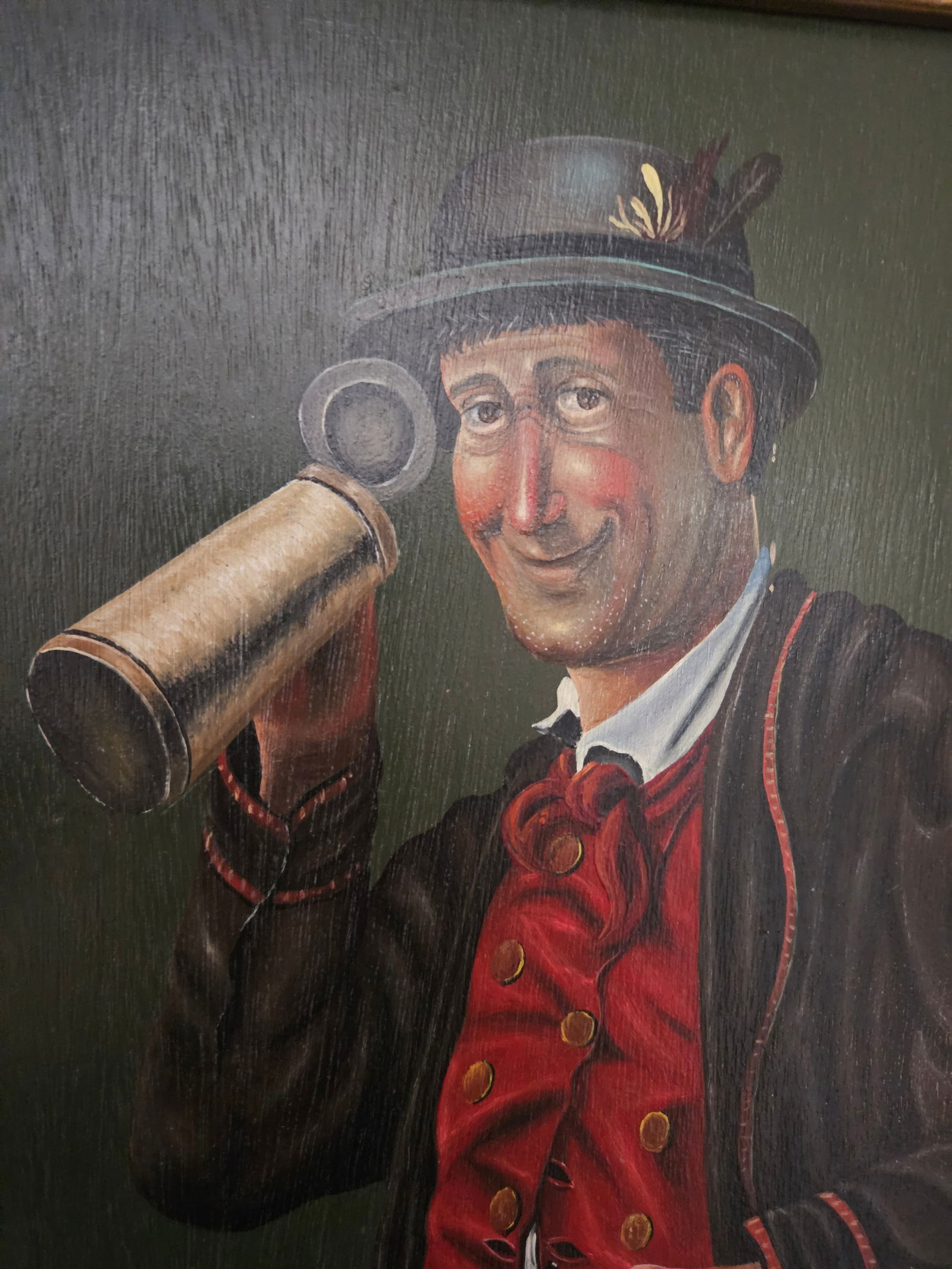 Original Thomas Kerry Oil-on-Board 'Man with Stein: Original Thomas Kerry Oil-on-Board 'Man with Stein?.Sight: 10.25" x 7.5"Frame: 16.5" x 14.5"Thomas Kerry's work in the mid to late 1960's. His paintings were frequently offered at a small storefront a