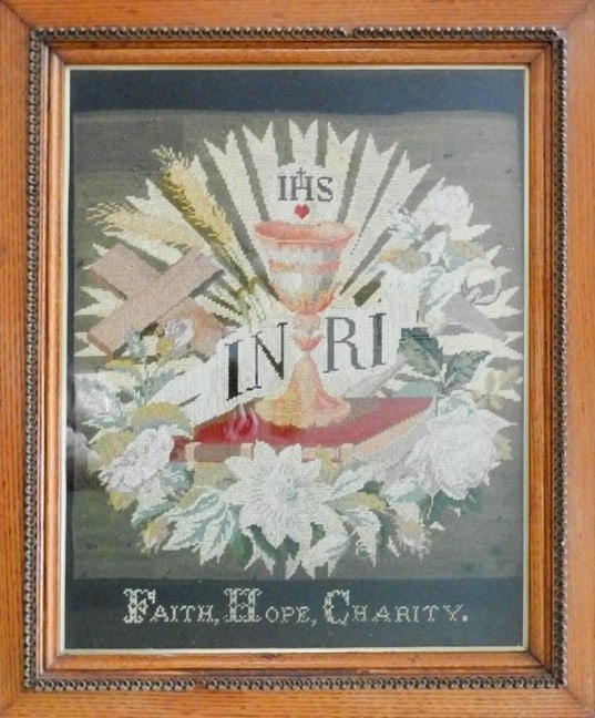 Antique Religious Chalice Faith Hope Charity Needlepoint (1 of 5)