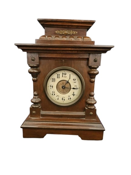 Early 1900's Wooden Mantle Clock - Time and Strike with Key (1 of 5)