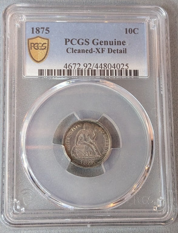1875 US Seated Liberty Dime PCGS XF (Cleaned) Cat. (1 of 2)