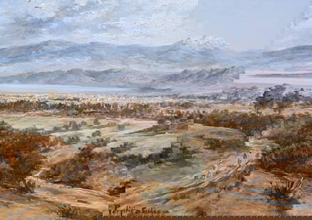 Porfirio Salinas, "Organ Mountains", Oil on Board: Porfirio Salinas Organ Mountains.Sight: 7" x 9.75" Oil PaintingFrame: 9" x 11.75"Provenance: New Mexico EstateIn-house shipping is available for smaller items. Shipping is available for larger and oth