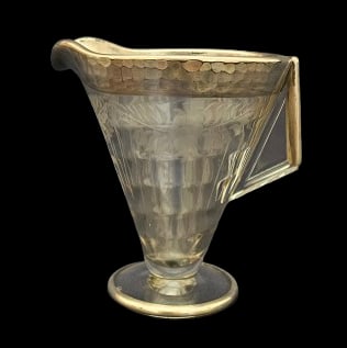 Art Deco Incised Glass Creamer with Silver Rim (1 of 3)