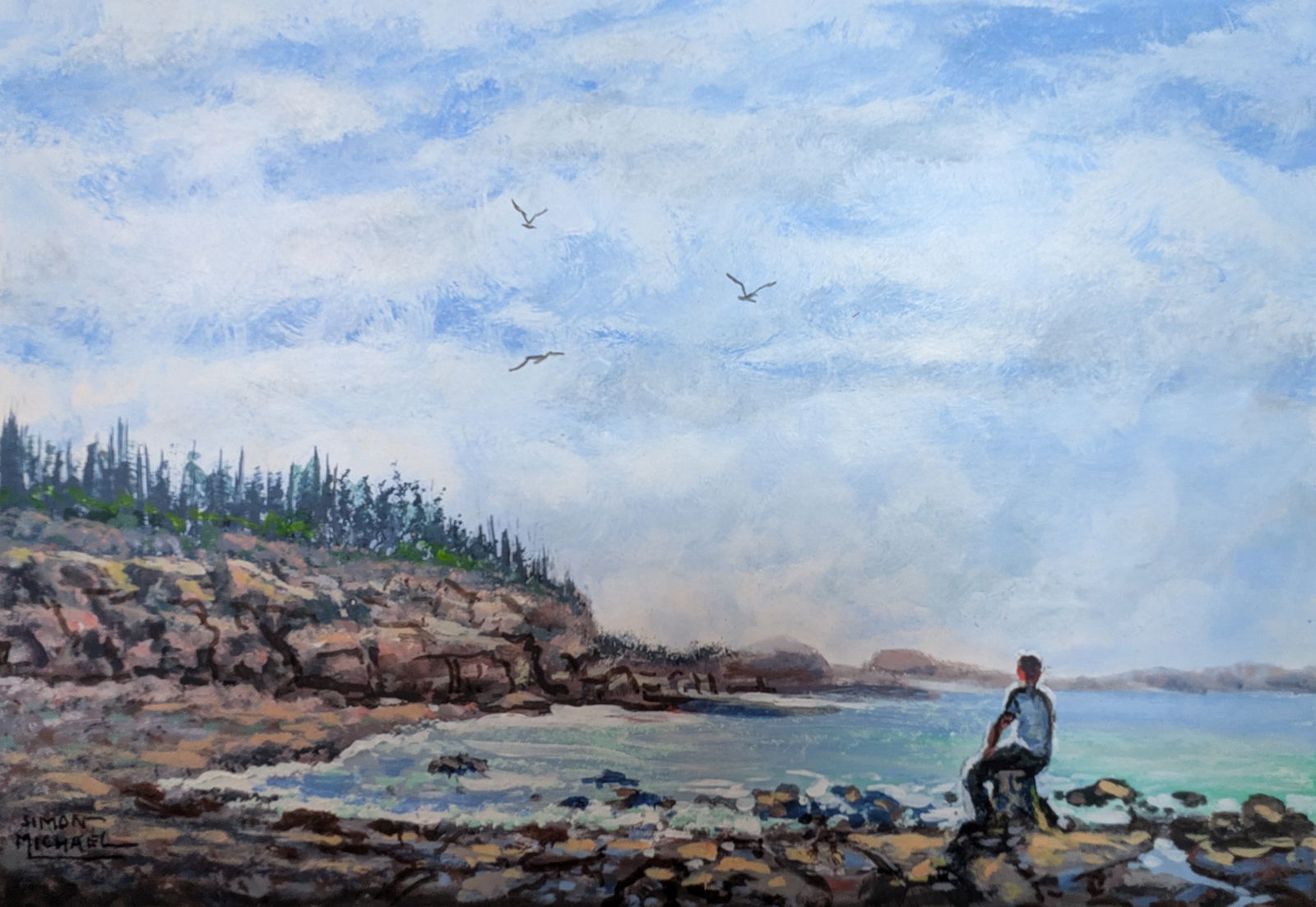 Rocky Coast Solitude Painting by Simon Michael (1 of 6)