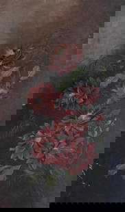 Late 19th Century Victorian Red Floral Botanical Painting: Late 19th Century Victorian Red Floral Botanical Painting, oil on canvas.28" x 16" x 1"Circa 1890's oil on canvas painting of dark red flowers. Unsigned. UnframedIn-house shipping is available for sma