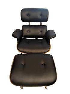 Eames Style Lounge Chair and Ottoman: Eames Style Lounge Chair and Ottoman.Please confirm with Live Shipping before bidding to confirm whether they can ship this item. It CANNOT be shipped by our in house shipping.In-house shipping is ava
