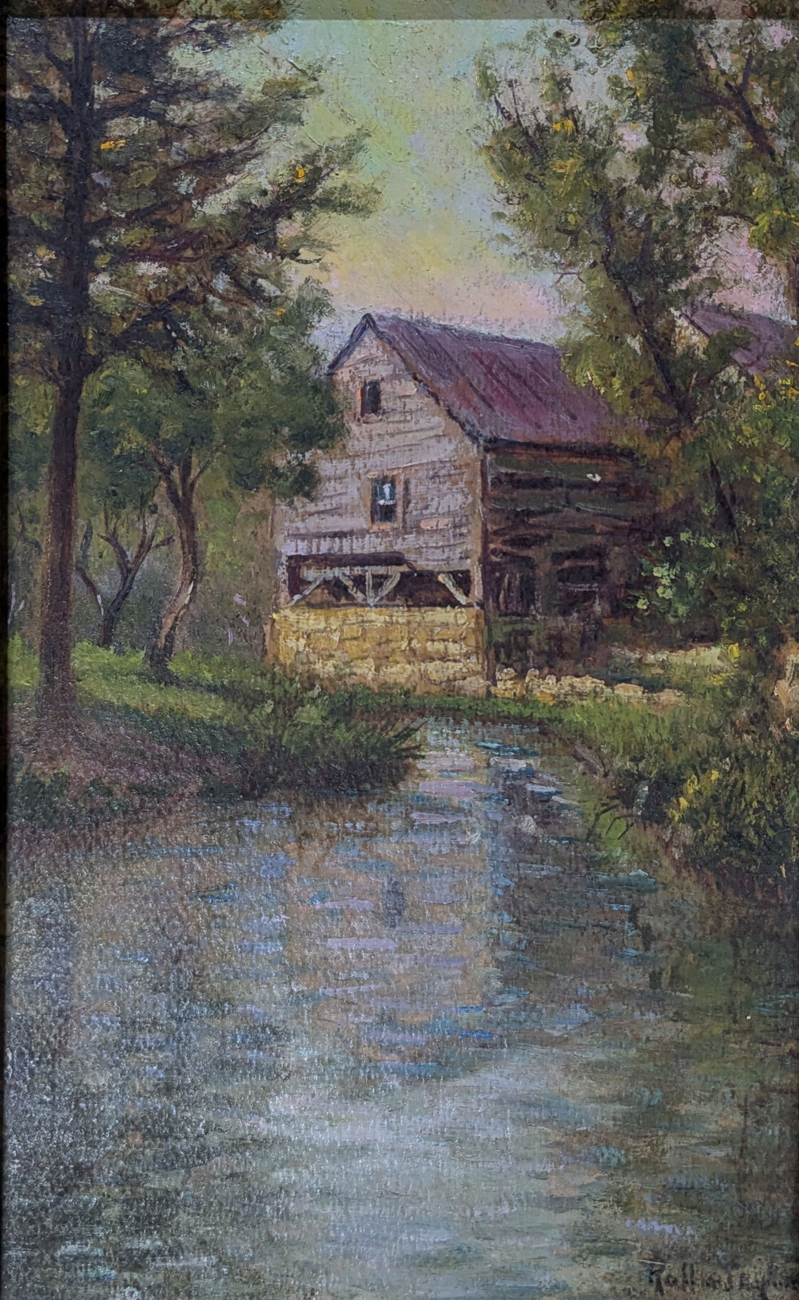 Rolla Sims Taylor, " San Antonio Mill": Rolla Sims Taylor, " San Antonio Mill", oil on board.Sight: 8.75" x 14"Frame: 12" x 18.25"Provenance: Late 1800's oil on canvas, unframedIn-house shipping is available for smaller items. Shipping is a