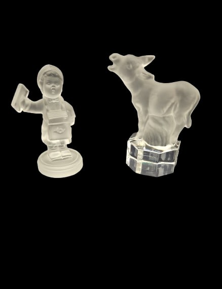 (2) Pieces from the Goebel Crystal Collection: The Postman a: (2) Pieces from the Goebel Crystal Collection: The Postman a.4.25" x 3.25"In-house shipping is available for smaller items. Shipping is available for larger and other fragile items through Pac Mail, w