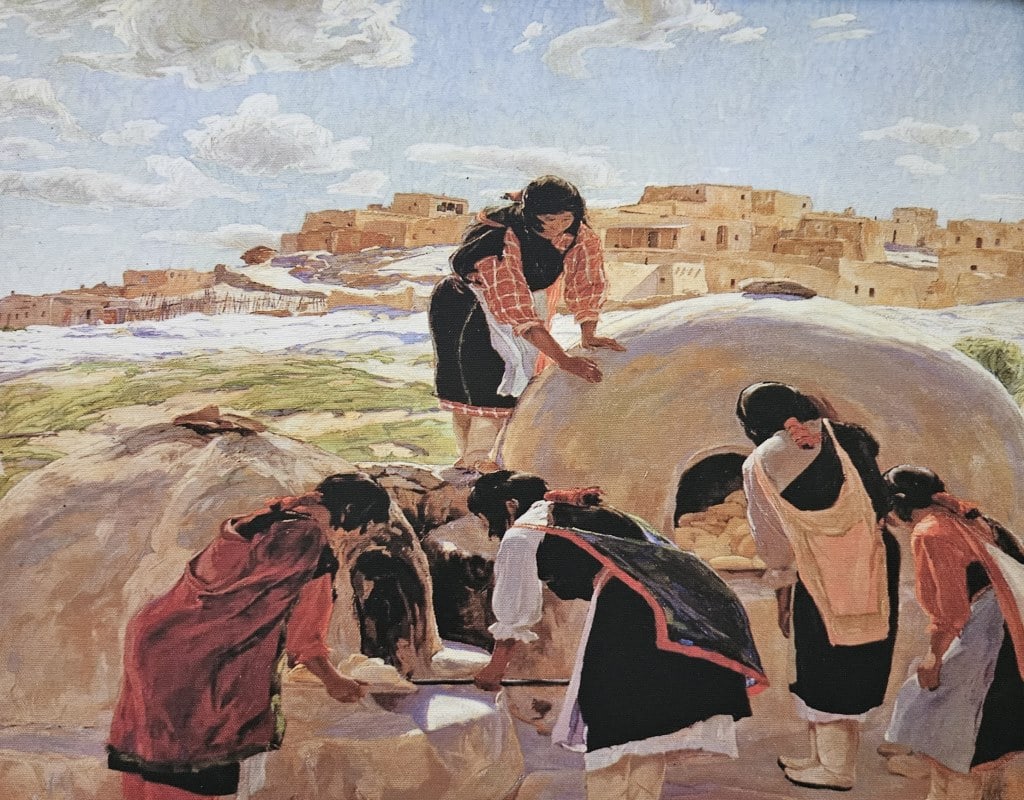 Print on Canvas "The Bakers" by Walter Ufer: Print on Canvas "The Bakers" by Walter Ufer, oil on canvas. Sight: 15.25" x 19.25" Frame: 19" x 22.75" In-house shipping is available for smaller items. Shipping is available for larger and other frag
