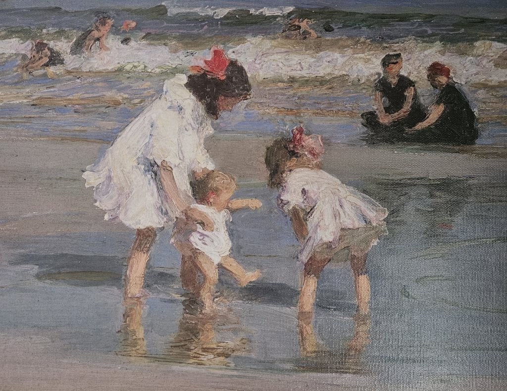 'Children Playing at the Seashore' Giclee on Canvas by Edwar: 'Children Playing at the Seashore' Giclee on Canvas by Edwar. Sight: 21.75" x 27.75" Frame: 27" x 33.25" In-house shipping is available for smaller items. Shipping is available for larger and other fr