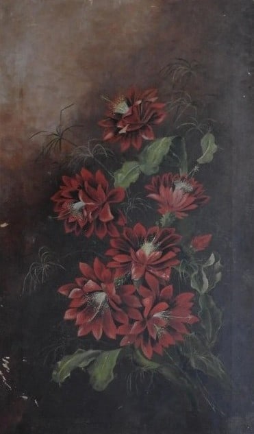 Late 19th Century Victorian Red Floral Botanical Painting (1 of 3)