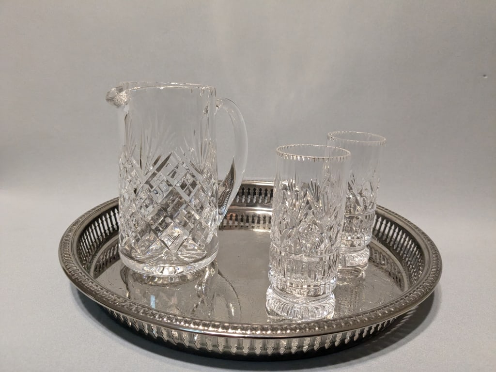 Royal Doulton Crystal Pitcher & Drinking Glass Set & 12"Tray (1 of 3)