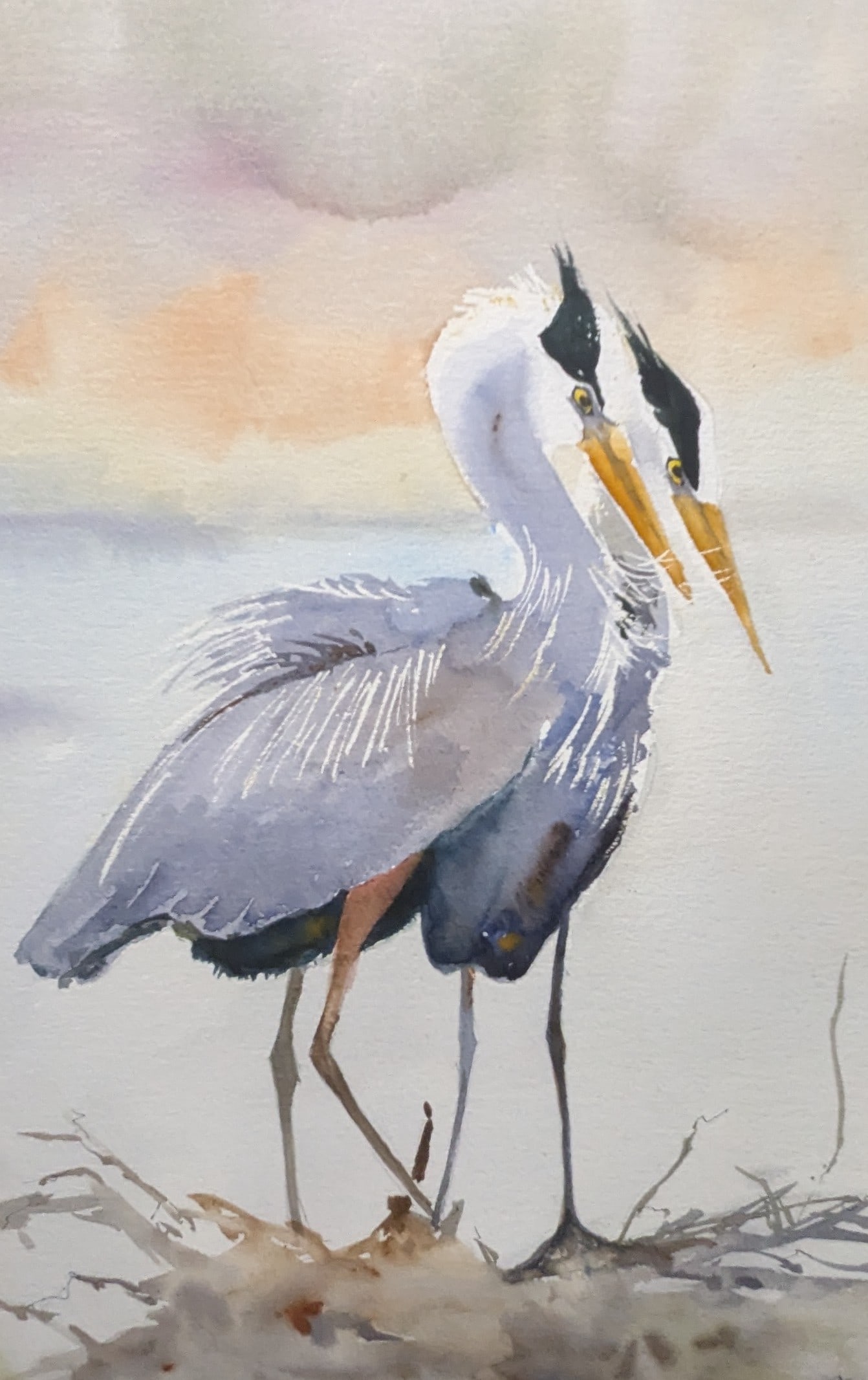 Carita Gould, "Blue Herons": Carita Gould, "Blue Herons", watercolor. Sight: 19" x 12" Frame: 24.25" x 17.25" In-house shipping is available for smaller items. Shipping is available for larger and other fragile items through Pac 