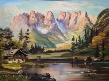 Harry Hoffman, Landscape: Harry Hoffman, Landscape, oil on canvas.Sight: 24" x 36"Frame: 24" x 38"Harry Hoffman (20th century (act. 1961)) was active/lived in Germany. Harry Hoffman is known for European landscapes with animal