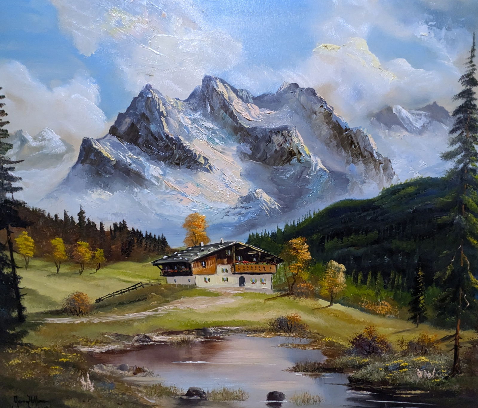 Harry Hoffman, Landscape: Harry Hoffman, Landscape, oil on canvas.Sight: 20" x 24"Frame: 26" x 30"Harry Hoffman (20th century (act. 1961)) was active/lived in Germany. Harry Hoffman is known for European landscapes with animal