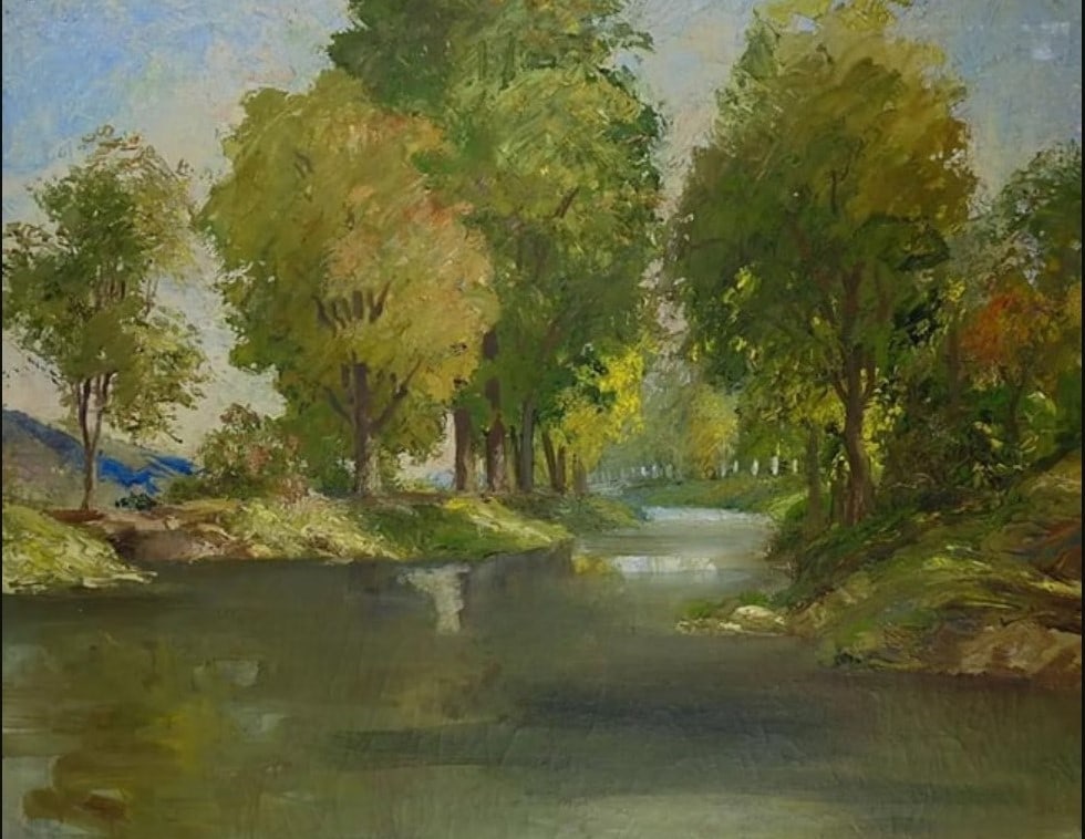 Vintage Secluded River Impressionist Landscape: Vintage Secluded River Impressionist Landscape, oil on canvas. 24" x 30" x 0.75" In-house shipping is available for smaller items. Shipping is available for larger and other fragile items through Pac 