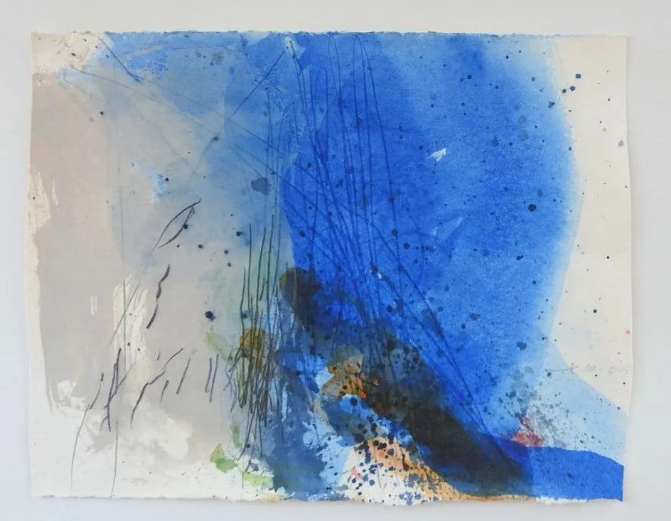 George Turner Abstract Mixed Media Painting in Blue: George Turner Abstract Mixed Media Painting in Blue.11" x 14" x 0.1"In-house shipping is available for smaller items. Shipping is available for larger and other fragile items through Pac Mail, which