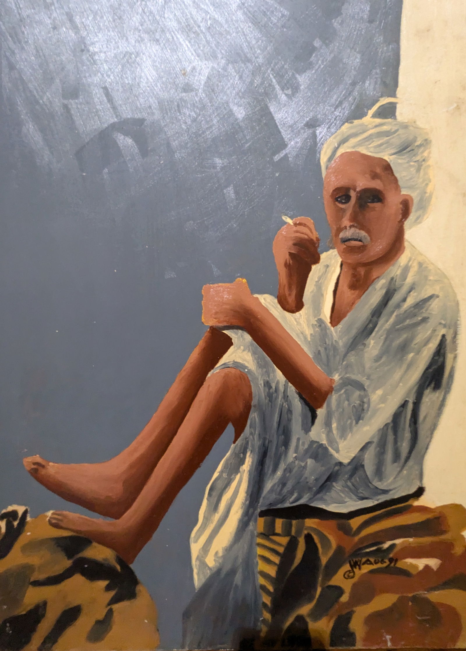 Man Smoking Painting: Man Smoking Painting, oil on board.24.25" x 18"In-house shipping is available for smaller items. Shipping is available for larger and other fragile items through Pac Mail, which is a local shipping