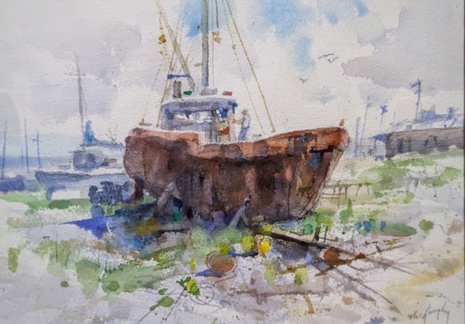 Clay McGaughy, "Patches": Clay McGaughy, "Patches", watercolor.Sight: 8.75" x 11.75"Frame: 16.5" x 19.5"In-house shipping is available for smaller items. Shipping is available for larger and other fragile items through Pac Mai