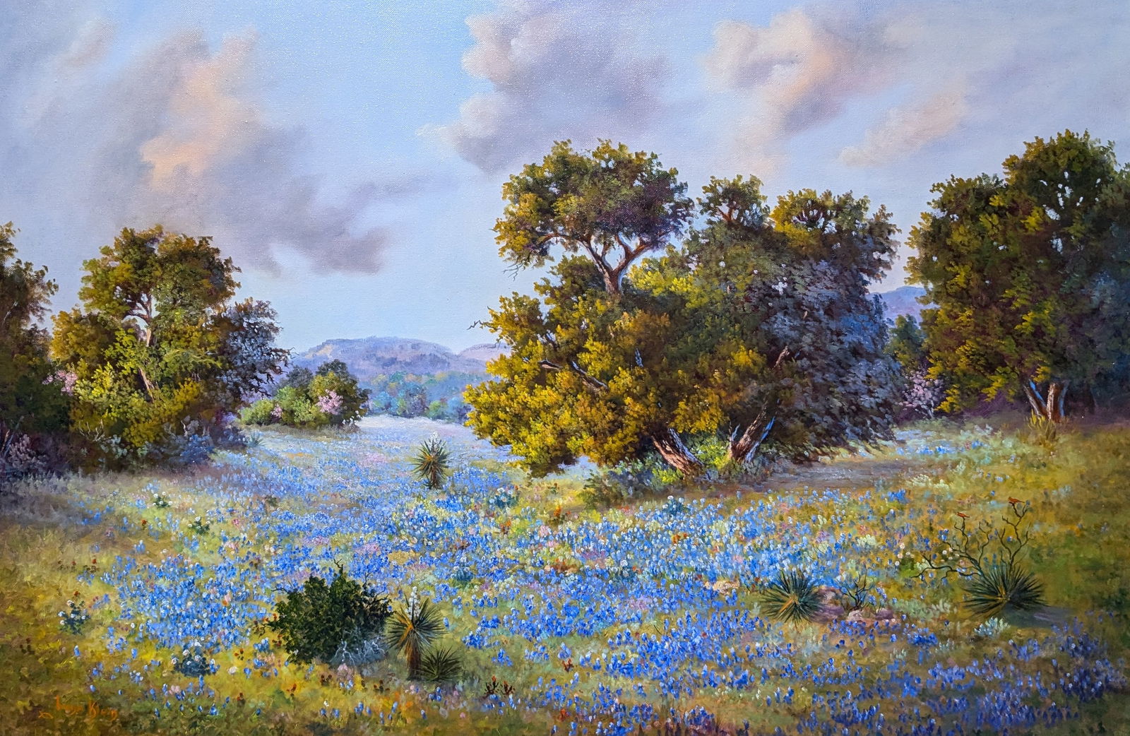 Irene Klein, "Hill Country Road": Irene Klein, "Hill Country Road", oil on canvas.Sight: 23.25" x 35.5"Frame: 33" x 43.75"Irene Kunz Klein (1921 - 2013) was active/lived in Texas. Irene Klein is known for Floral landscape