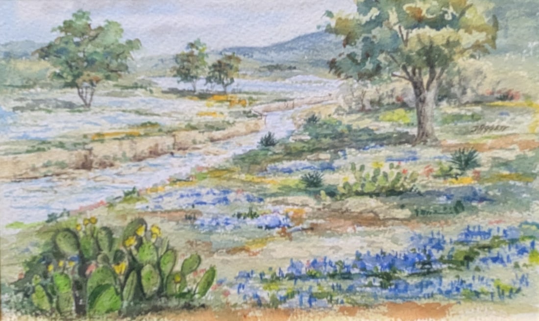 Ken Daggett, Bluebonnet: Ken Daggett, Bluebonnet, watercolor.Sight: 6" x 9.75"Frame: 14.25" x 18.25"In-house shipping is available for smaller items. Shipping is available for larger and other fragile items through Pac Mail,