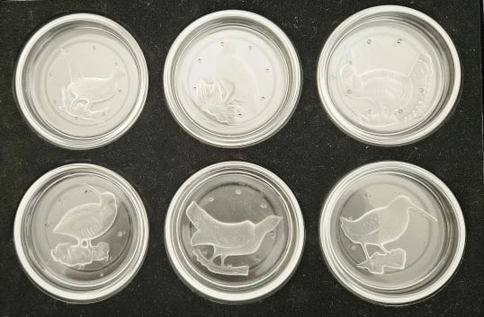 Set of Val St. Lambert Crystal Coasters: Set of Val St. Lambert Crystal Coasters.In-house shipping is available for smaller items. Shipping is available for larger and other fragile items through Pac Mail, which is a local shipping option.