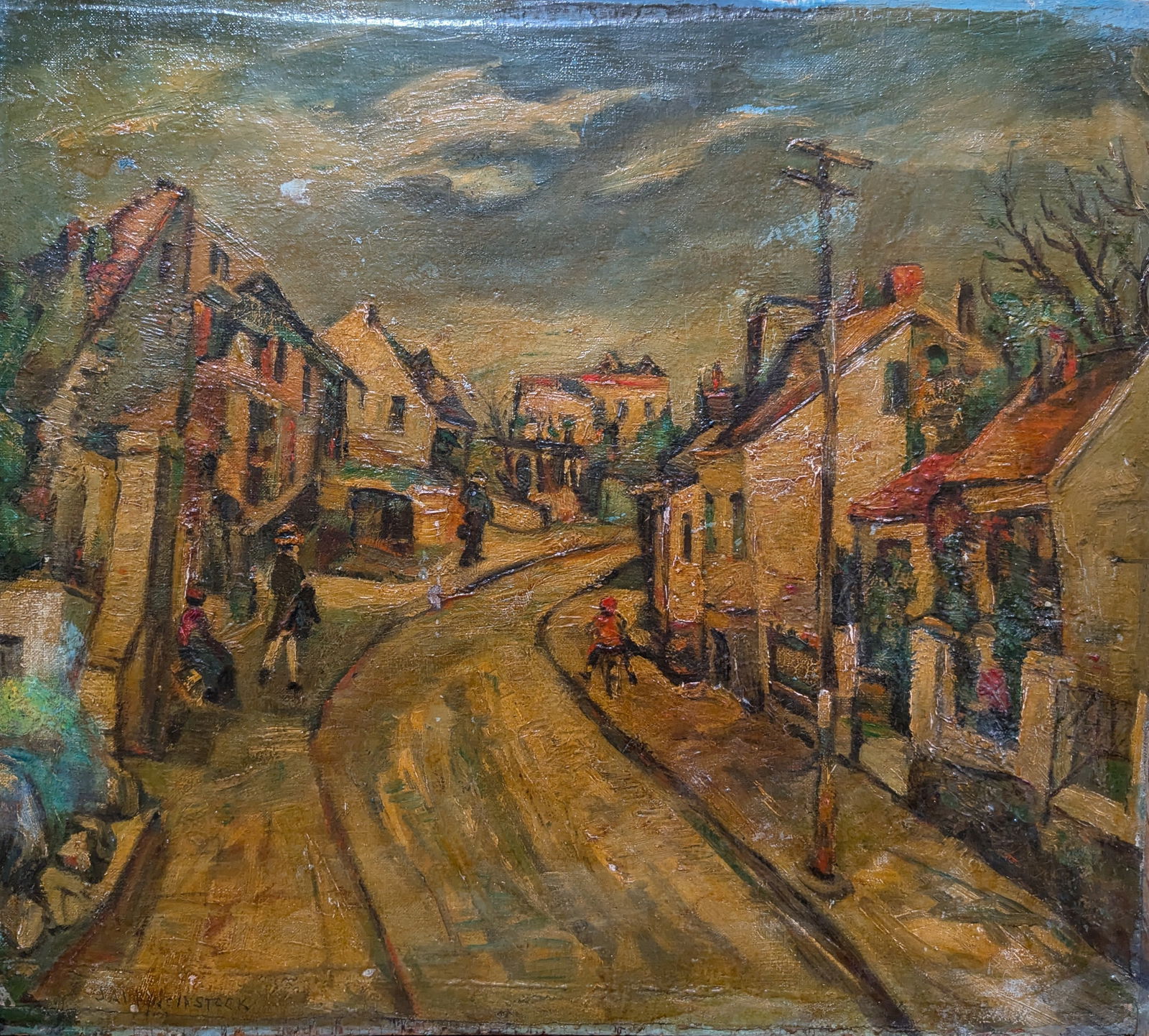 Vintage Townscape: Vintage Townscape, oil on board.17.5" x 19.75"In-house shipping is available for smaller items. Shipping is available for larger and other fragile items through Pac Mail, which is a local shipping