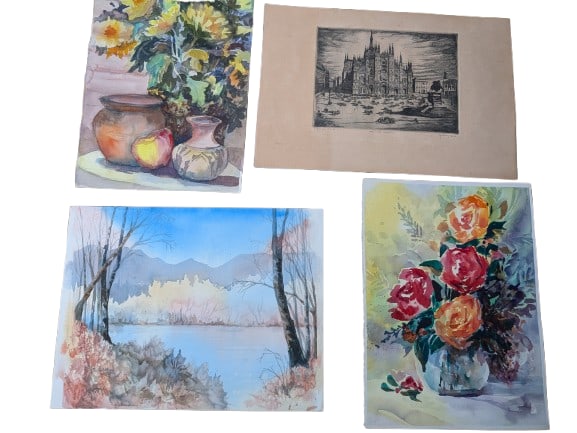 Assorted Watercolors & Print: Assorted Watercolors & Print, Watercolors & Print.In-house shipping is available for smaller items. Shipping is available for larger and other fragile items through Pac Mail, which is a local